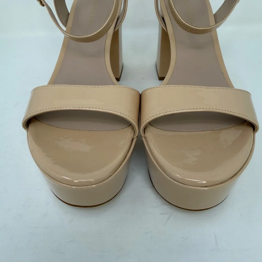 New Stuart Weitzman Gala Patent Leather Sandals Golden Beige Sz 9